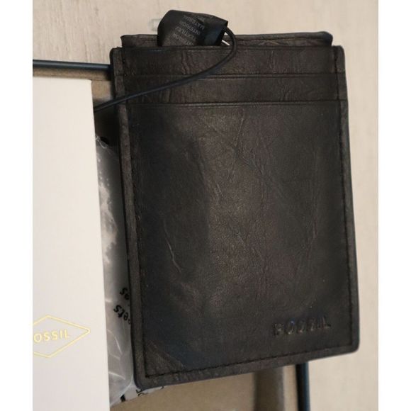Fossil Black Neel Magnetic Card Case Leather Wallet w/Metal Case RFID Protection - Picture 3 of 8